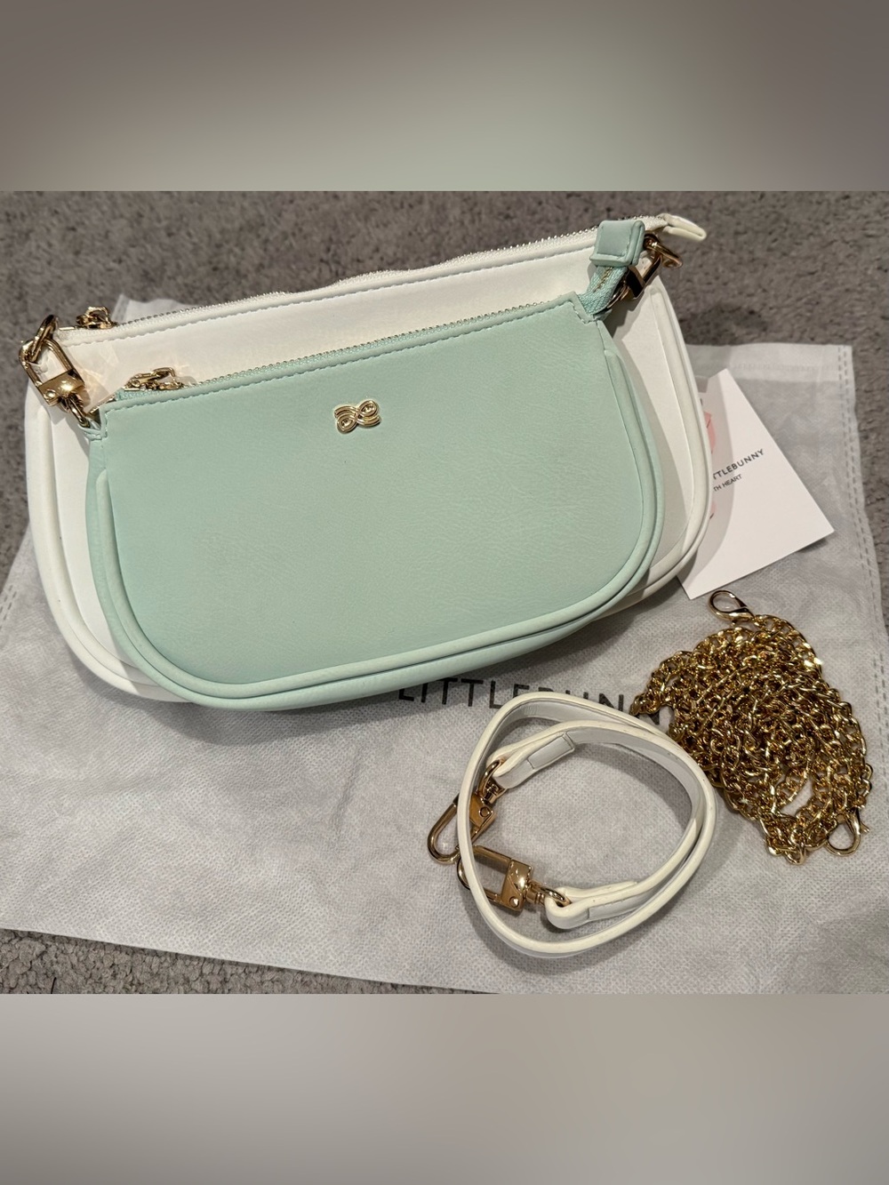 Two-Tone Mint and White Crossbody Bag with Gold Accents